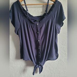 Torrid Dark Blue Button-Front Blouse